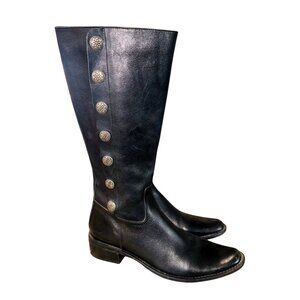Nicole Womens Black Leather Knee-High Silver Concho Riding Western Boots 7.5